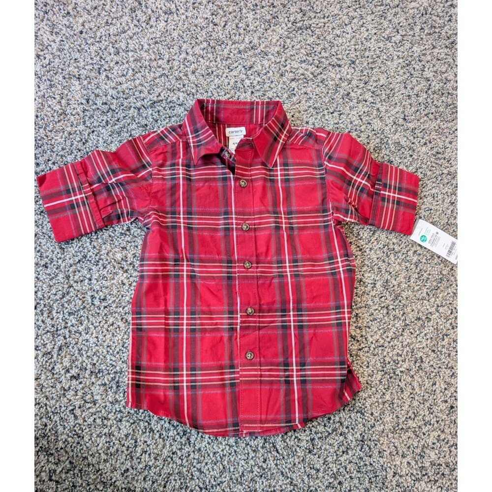 NWT!!! Carters Toddler  Boys 4t Flannel plaid Shirt /Red